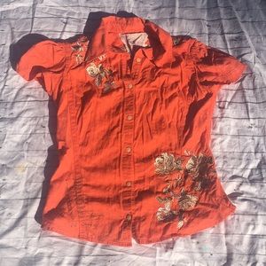 Johnny Was 3J Workshop Orange Embroidered Top